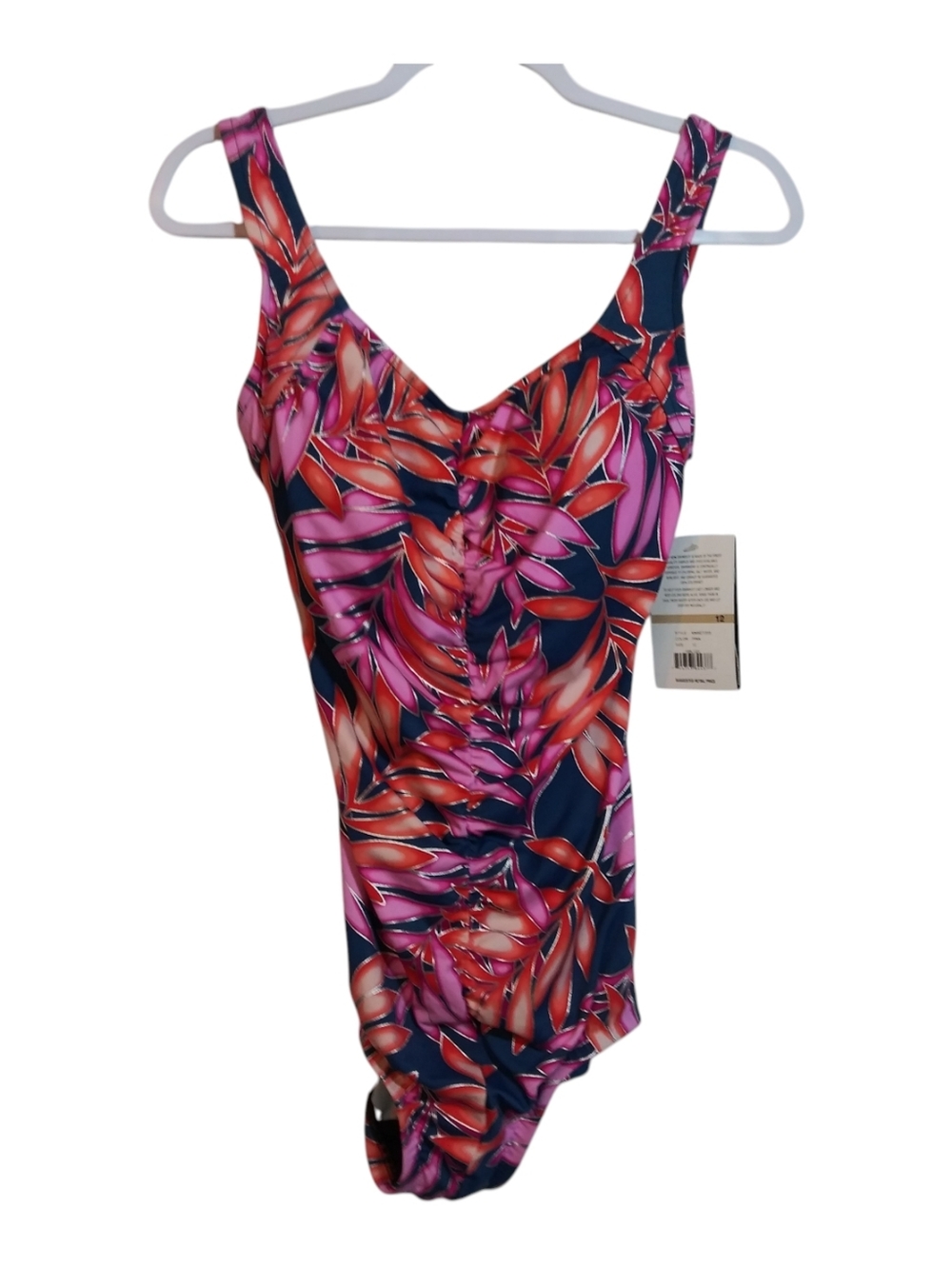 Maxine Of Hollywood Vibrant Tropical One-Piece Swimsuit - Pink & Navy Size 12